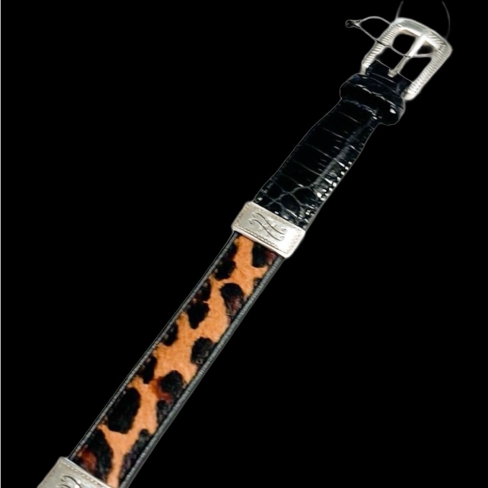 BRIGHTON Leather & Calf Hair Multi-Animal Print Belt with Silver Buckle Size Sm - Picture 4 of 10